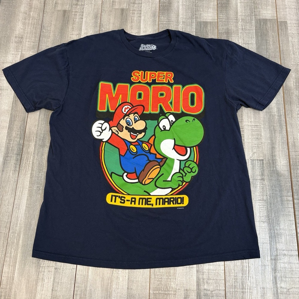 Super Mario Yoshi Its-a Me Mario Navy Blue Graphic T-Shirt Mens Size XL Hybrid